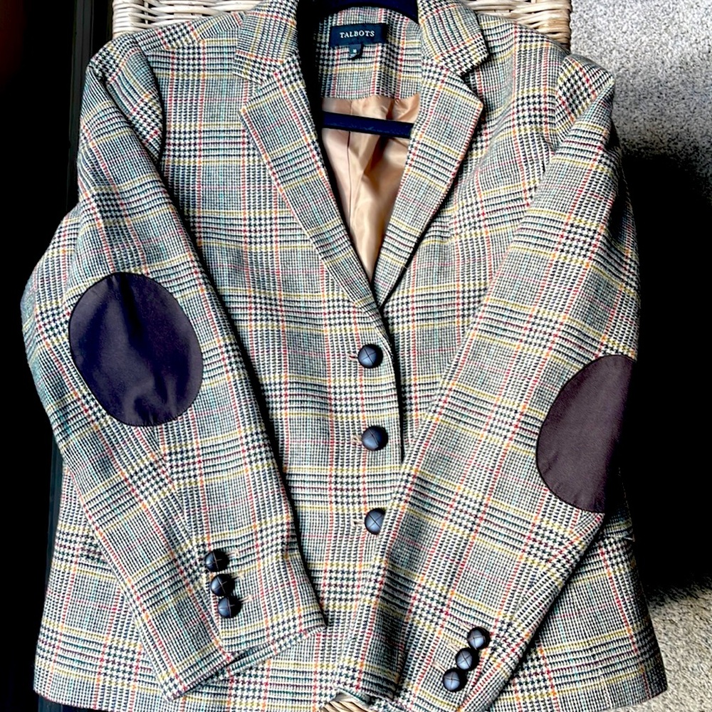 Herringbone plaid tweed blazer Talbots sz 16